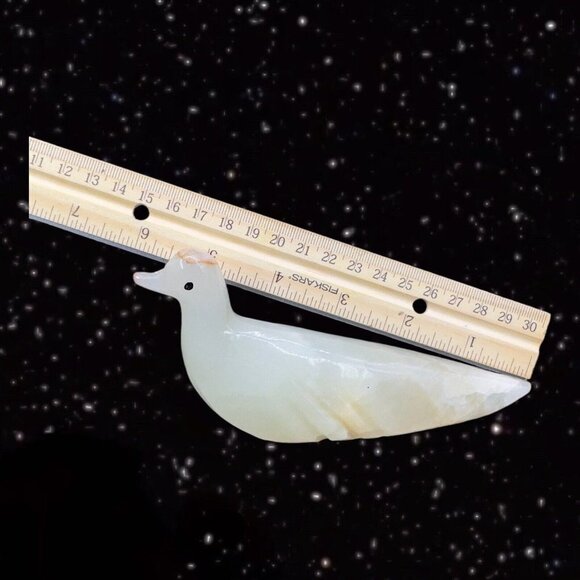 Marble Hand Carved Stone Bird With Black Eyes Vintage Figurine 6”W 2.5”T - Picture 9 of 11